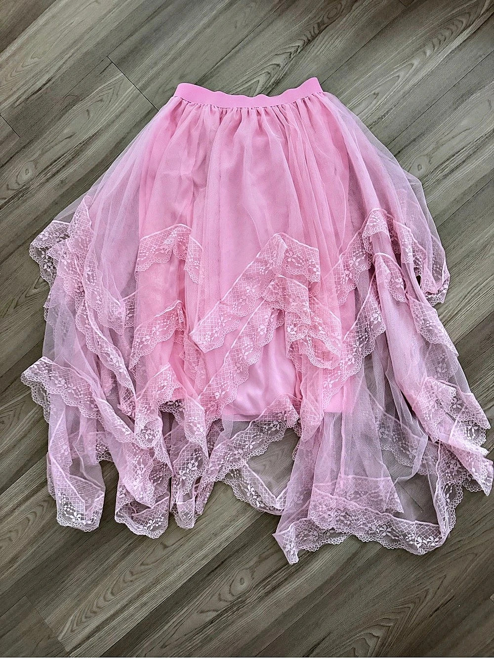 Barbiecore Cute Pink Lace-Trim tulle midi Skirt Like New